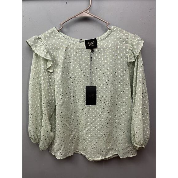 Anthropologie W5 Top Womens Small Swiss Dot Metallic Ruffled Balloon‎ Sleeve NEW - Picture 1 of 9